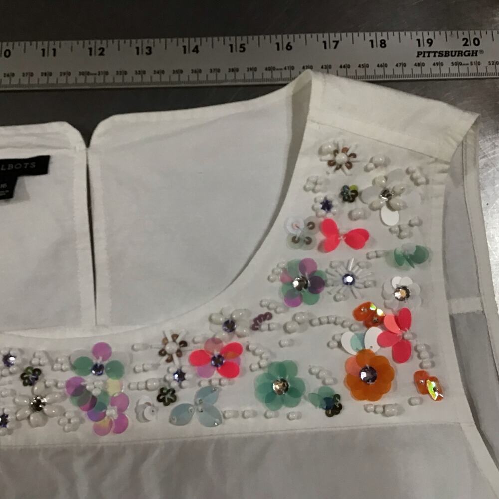 Talbots 100% Cotton White Colorful Beaded Tailored Tank 16 Boho Coastal - Picture 6 of 7